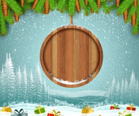 Wood barrel with christmas background design vector 04