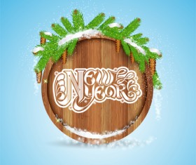 Wood barrel with christmas background design vector 05