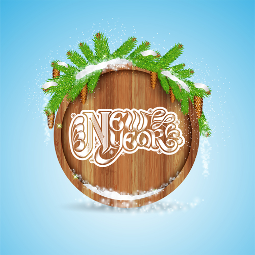 Wood barrel with christmas background design vector 05