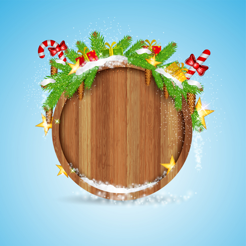 Wood barrel with christmas background design vector 07
