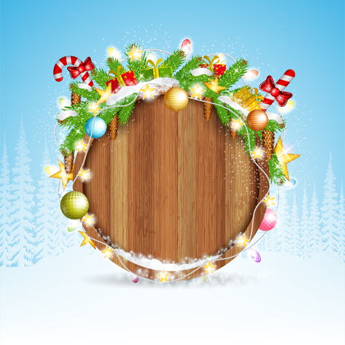 Wood barrel with christmas background design vector 08