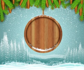 Wood barrel with christmas background design vector 10