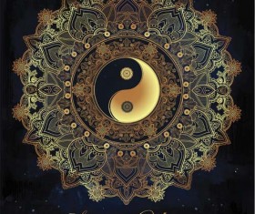 Yin and Yang with mandala patterns vector 01