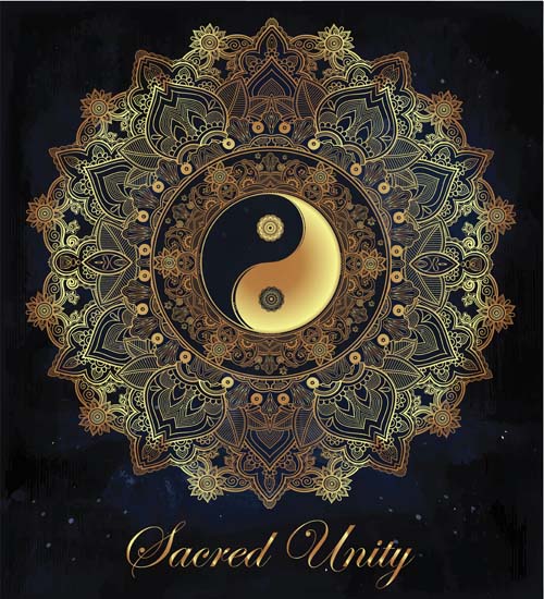 Yin and Yang with mandala patterns vector 01