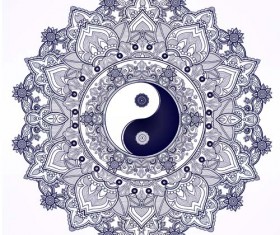 Yin and Yang with mandala patterns vector 02