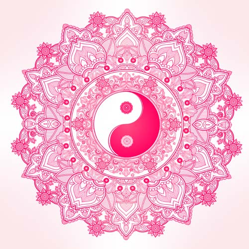 Yin and Yang with mandala patterns vector 04