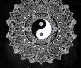 Yin and Yang with mandala patterns vector 05