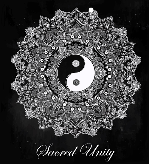 Yin and Yang with mandala patterns vector 05