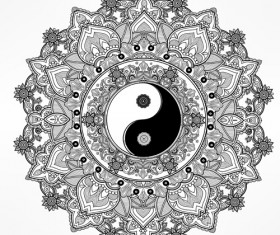 Yin and Yang with mandala patterns vector 06