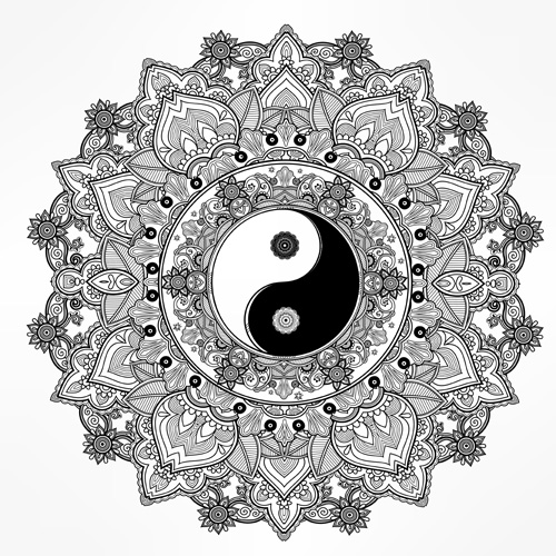 Yin and Yang with mandala patterns vector 06