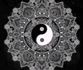 Yin and Yang with mandala patterns vector 07