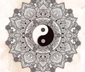 Yin and Yang with mandala patterns vector 08