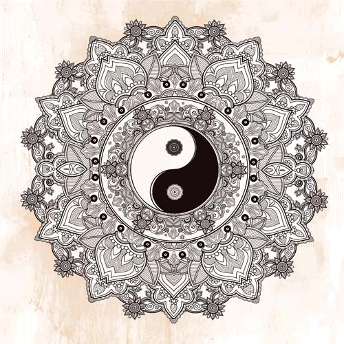 Yin and Yang with mandala patterns vector 08