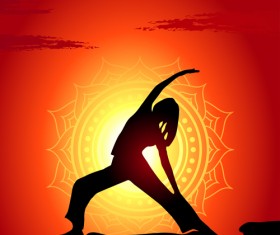 Yoga silhouetter with sunset background vectors 01