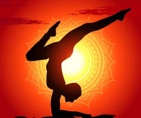 Yoga silhouetter with sunset background vectors 02
