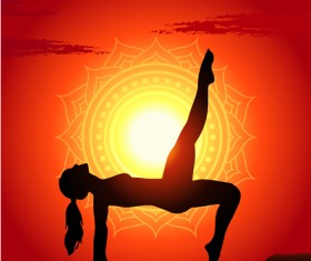 Yoga silhouetter with sunset background vectors 03