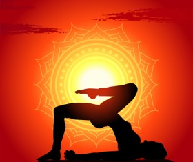 Yoga silhouetter with sunset background vectors 04