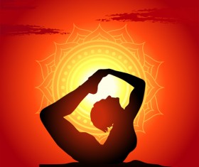 Yoga silhouetter with sunset background vectors 05
