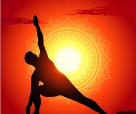 Yoga silhouetter with sunset background vectors 06
