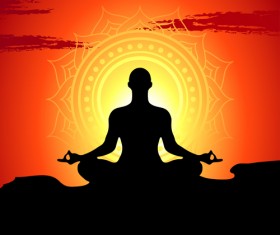 Yoga silhouetter with sunset background vectors 08