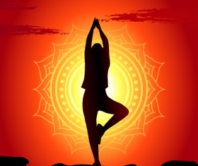 Yoga silhouetter with sunset background vectors 09