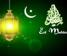 lamp with Eid mubarak background vector 03