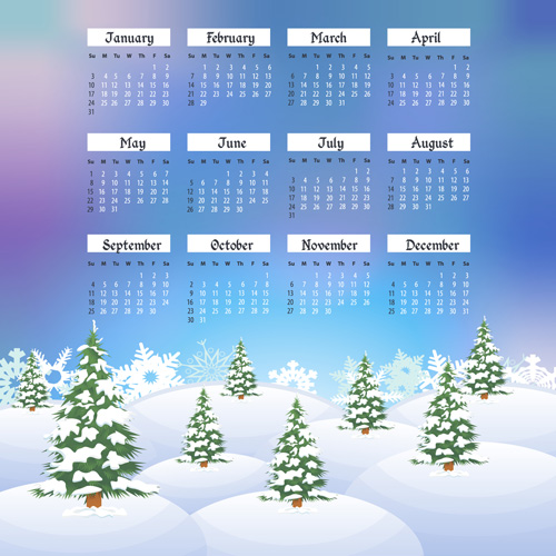 2016 calendar with winter landscape vector 03