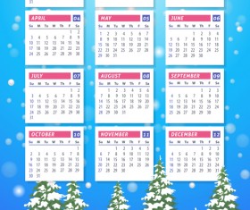 2016 calendar with winter landscape vector 05