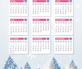 2016 calendar with winter landscape vector 06