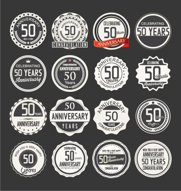 50th Anniversary label black with white vector