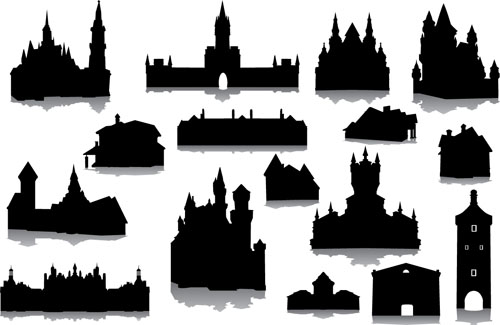 Ancient castle silhouetter vector 03