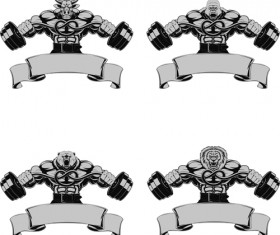 Animal with gym labels vector set