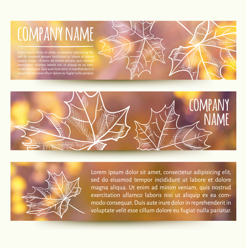 Autumn elements with blurs banner vector 02