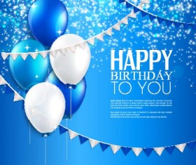 Balloons with triangle flag birthday card vector 01
