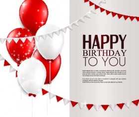 Balloons with triangle flag birthday card vector 02