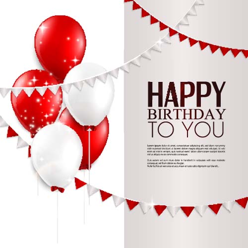 Balloons with triangle flag birthday card vector 02