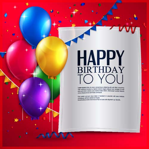 Balloons with triangle flag birthday card vector 04