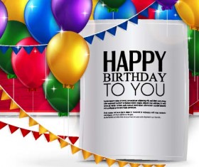 Balloons with triangle flag birthday card vector 05