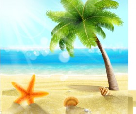 Beach with sea scenery vector design 02