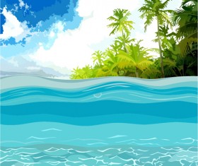 Beach with sea scenery vector design 04