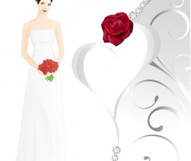 Beautiful bride and red rose wedding card vector 02
