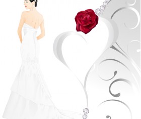 Beautiful bride and red rose wedding card vector 05
