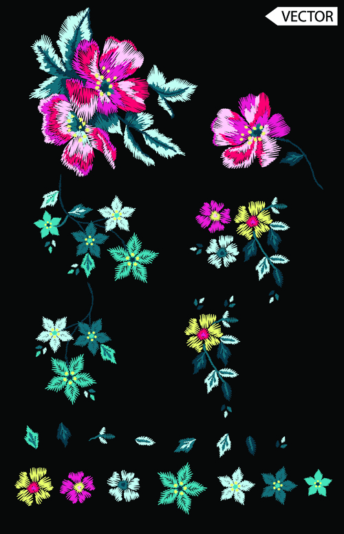 Beautiful embroidery flower design vector 01