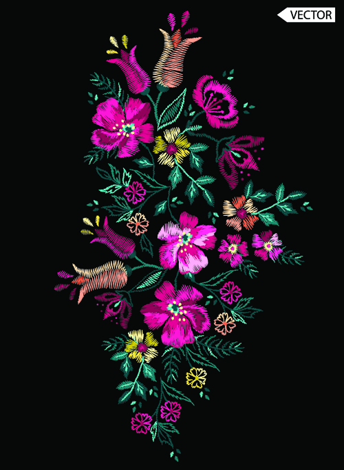 Beautiful embroidery flower design vector 02