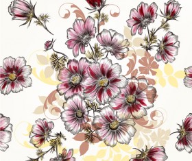 Beautiful seamless flowers pattern vectors material 01