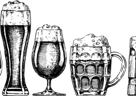 Beer with cup hand drawn vector material