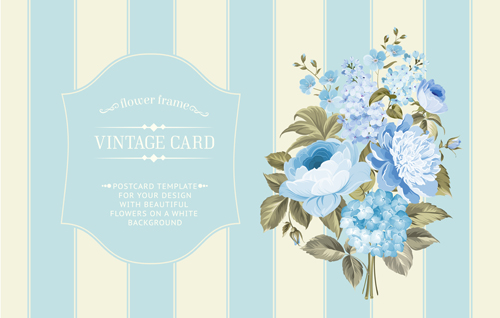 Blue flower with vintage card vectors graphics