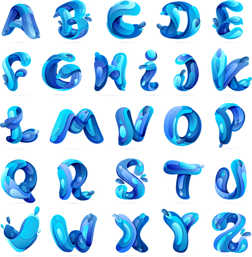 Blue water alphabets vector