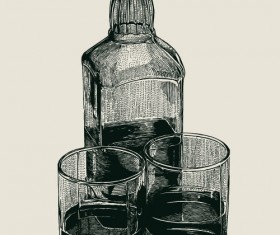 Bottles with cup hand drawn vector