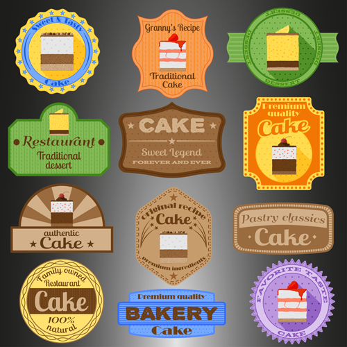 Cake badges with labels vintage vector